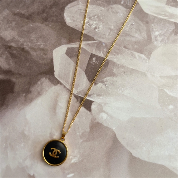 Vintage Treasures Halskæde M. Chanelknap, Sort/Guld
